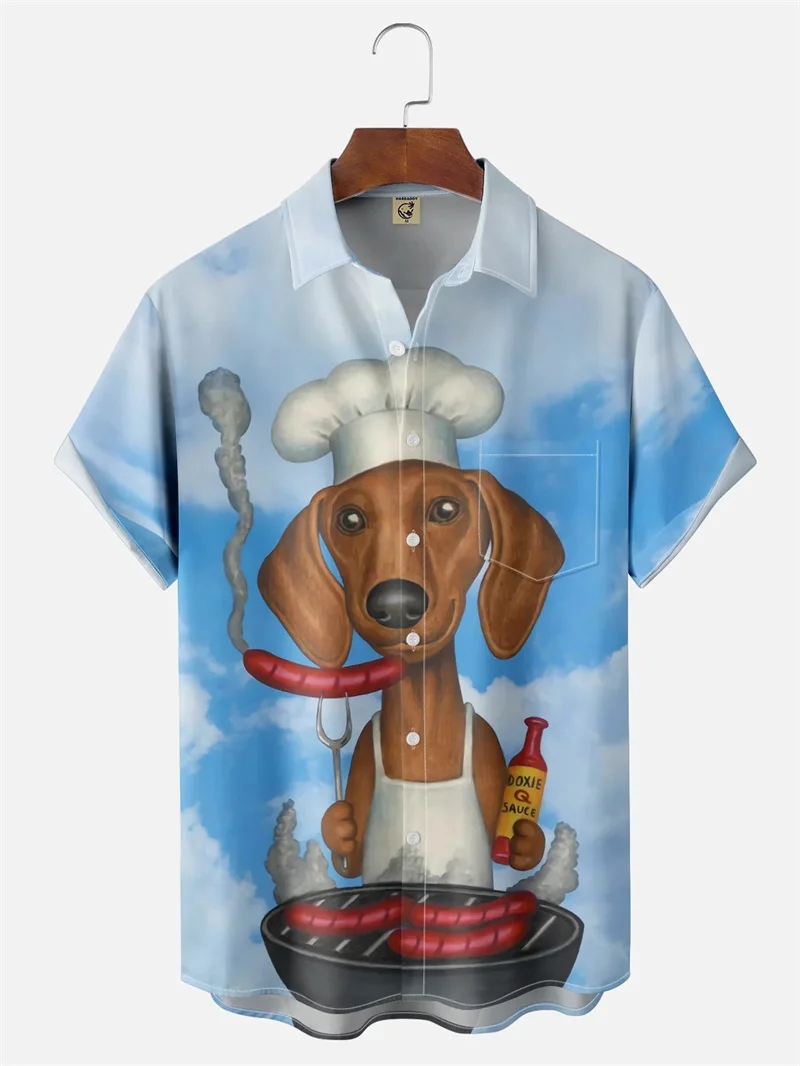 Funny Hot Dog 3d Printed Men Shirts Summer Loose Lapel Short Sleeve Street Tops Women Kid Cartoon Hamburger Hawaiian Shirts