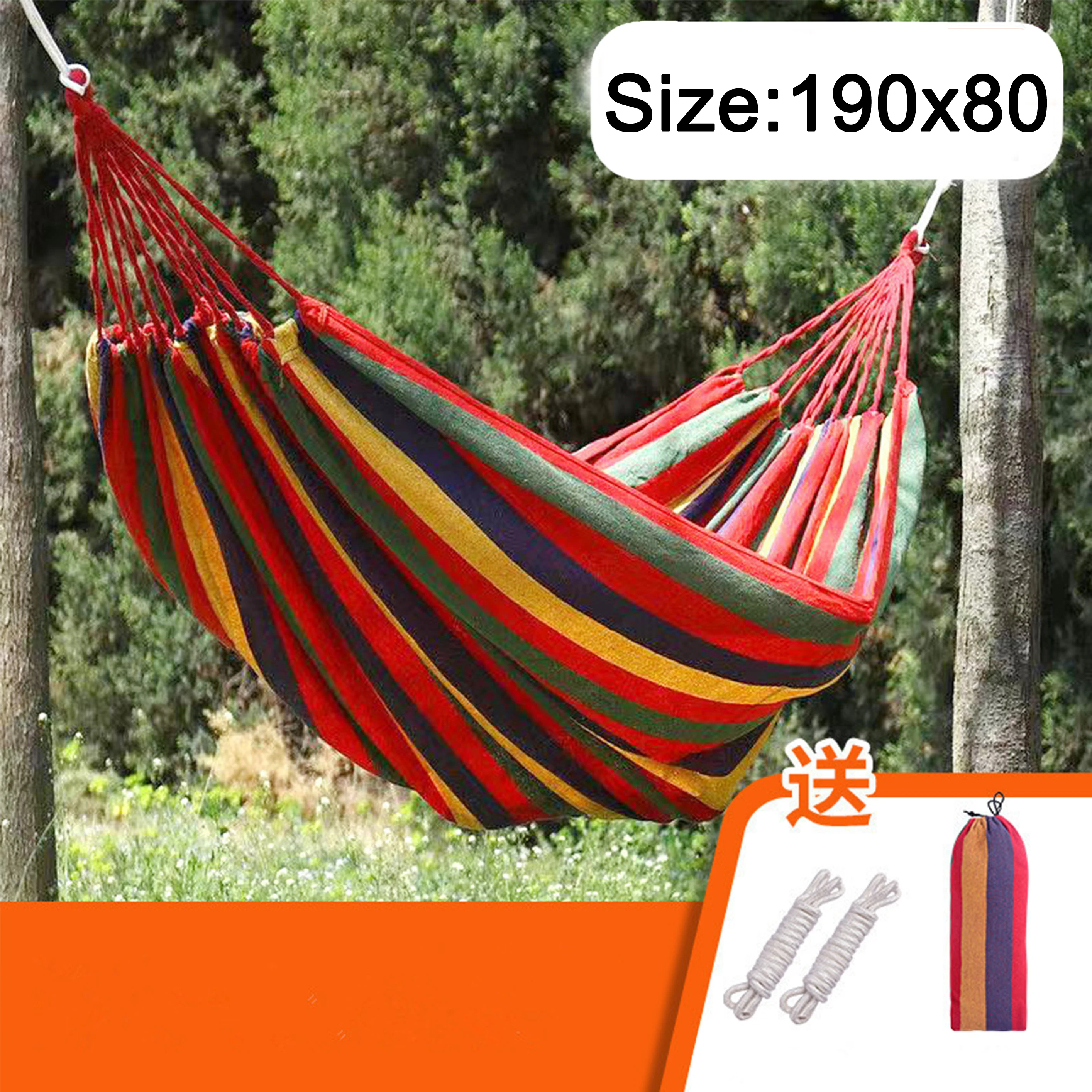 

Outdoor Canvas Hammock 190x80cm Portable Thickened Anti-Rollover Striped Hammock Garden Travel Camping Hanging Swing Hammock