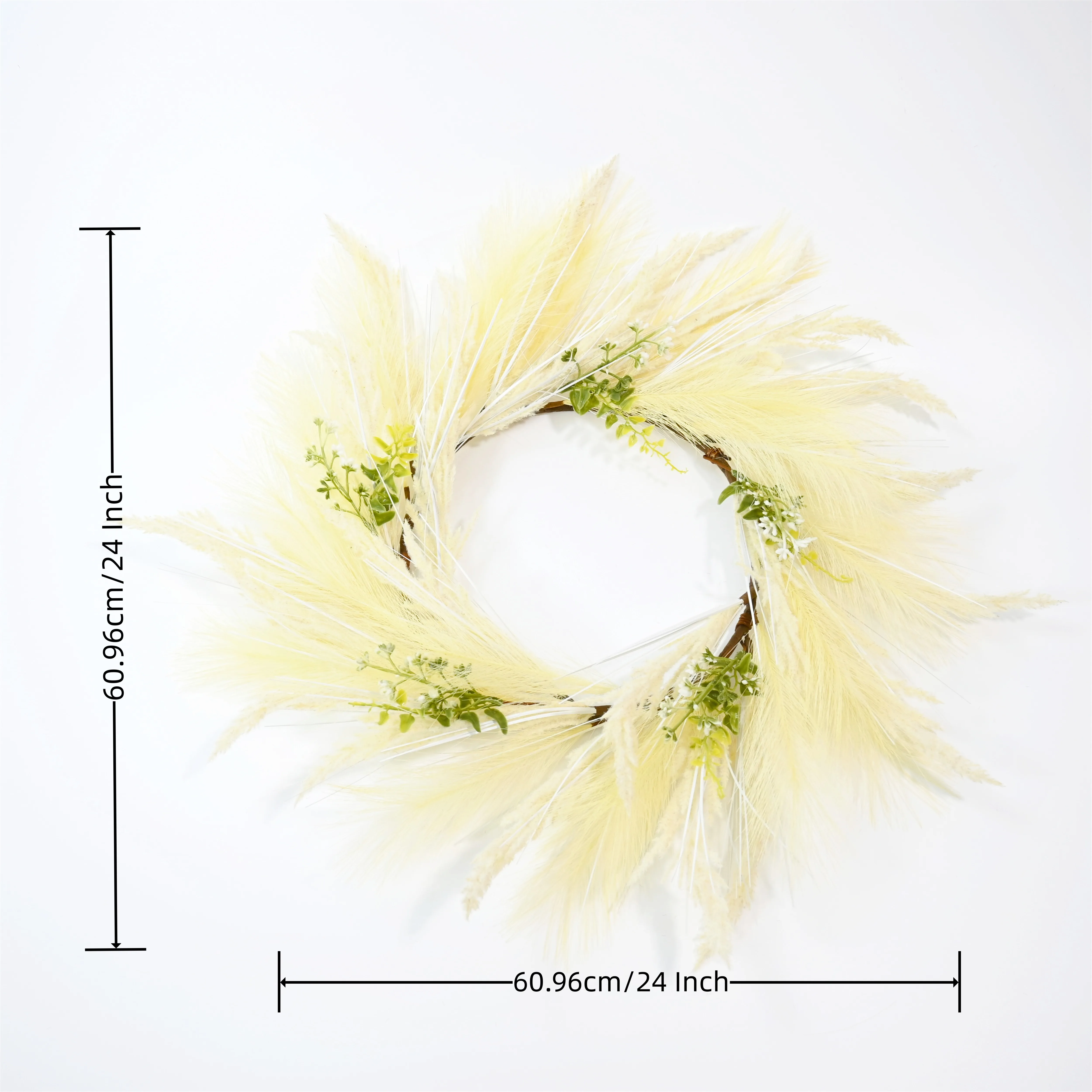 22 Inch Pampas Reed Wreath Fluffy Feathers Pom Pom Berries Plastic Plants