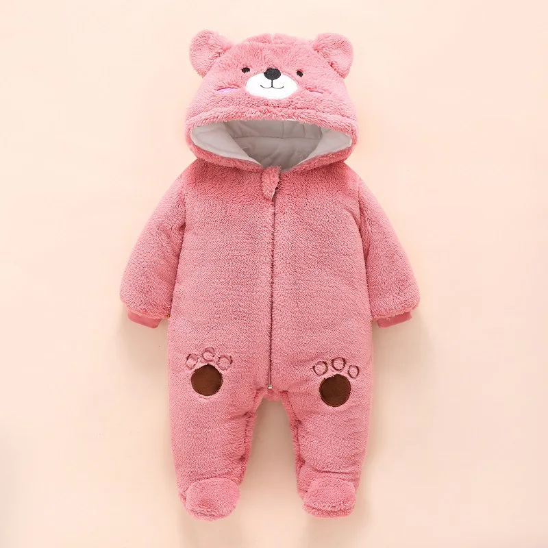 0-12M Baby Rompers Bear Toddler Girls Overall Jumpsuit Winter Warm Hooded Cotton Baby Boys Romper Infants Crawling Clothing baby clothes bear hooded jumpsuit
