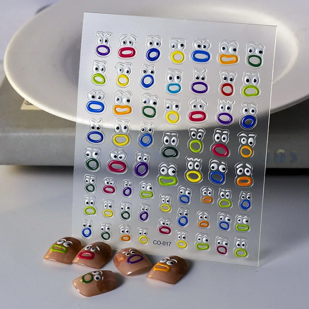 3D Mouth Monster Nail Sticker Dopamine Cute Jelly Nail Art Decals Funny Expression Pack Embossed Hand Ledger DIY Decor Manicure