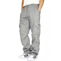 Autumn And Winter New Men Plus Thin Fleece Bunched Feet Tooling Casual Side Pocket Sports Fashion Straight Plus Size Pants 1