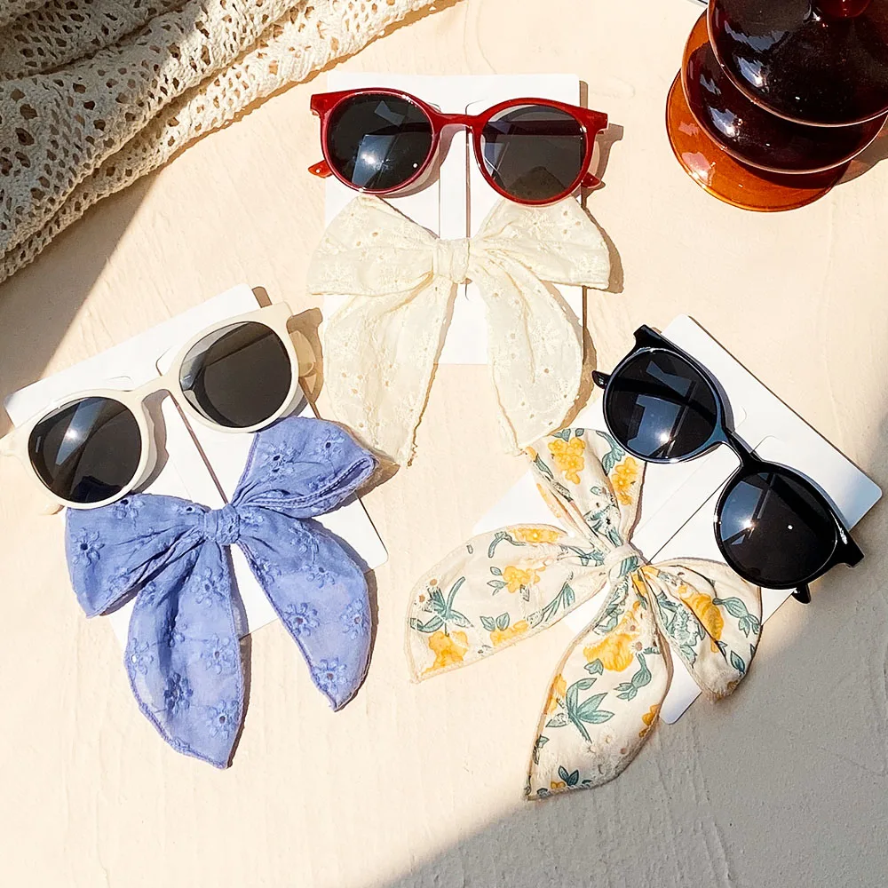 Hair Accessories 2/Set Fashion Korean Cute Vintage Sunglasses Embroidered Bow Clip For Kids Boys Children's Sun Glasses Girl Hairpin Accessories