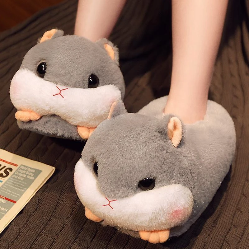 Sad Hamster Plush Slippers Home Soft Warm Furry Slides Women Cozy Indoor Floor Shoes 2022 Animal Slip On Loafer Slippers leather house slippers