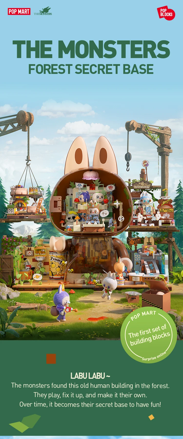 Original Labubu The Monsters Forest Secret Base block set display with detailed figures from Pop Mart