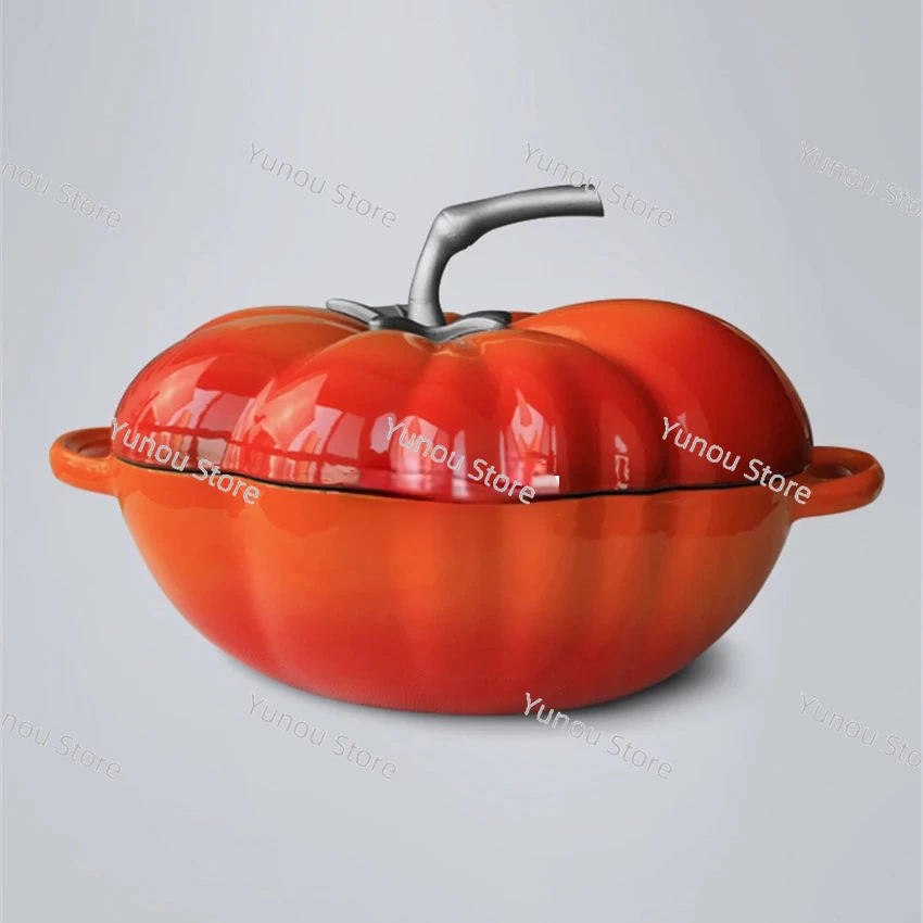 

27cm Enamel Cooking Stew Soup Pot Thickened Flat Base Saucepan Induction Cooker Household Tomato Shape Cast