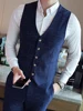S-7XL ( Vest + Pants ) Mens Boutique Plaid Formal Business Suit Vest and Pants 2 Piece Set Groom Wedding Dress Slim Waist Coat 1