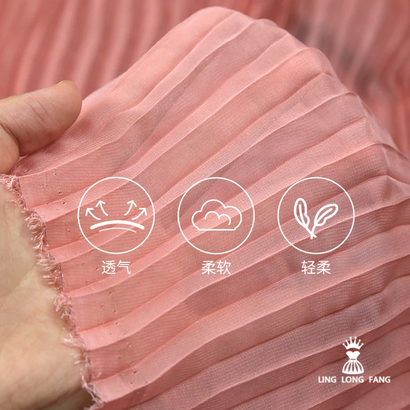 Miyako Pleated Fabric Organ Tulle Pleated Skirt Beige Light Pink Three-dimensional Handmade DIY Fashion Designer Bellows Fabric