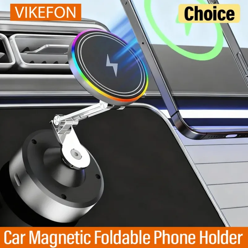 Car Magnetic Phone Holder RGB Wireless Charger For iPhone 17 16 15 14 13 12