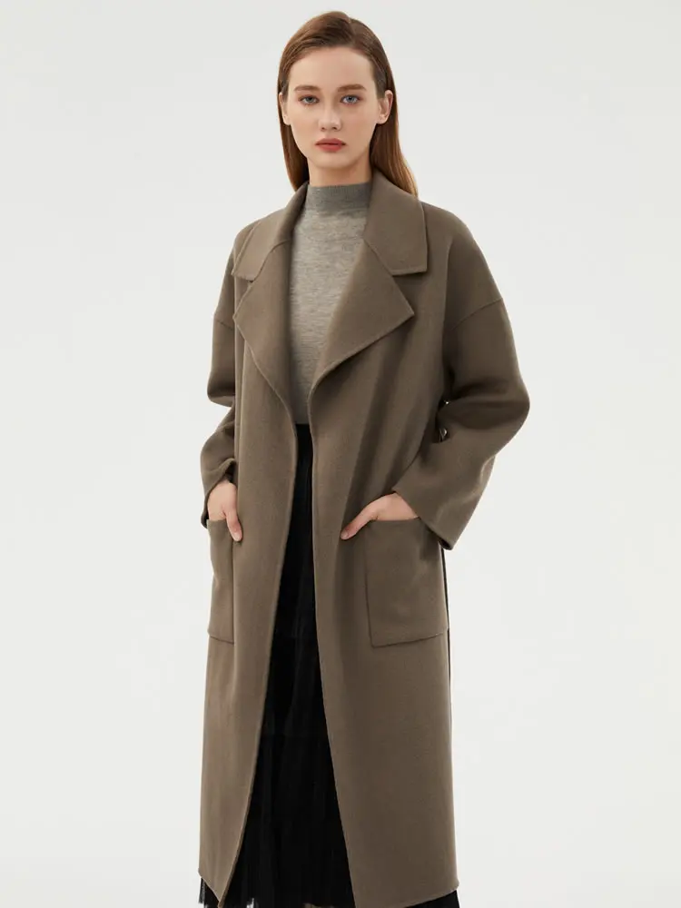 

2023 Women's Pure Wool Coat with No Buckle, Autumn and Winter Warm Coat, Model Long Women's Top, Trendy and All-Matching
