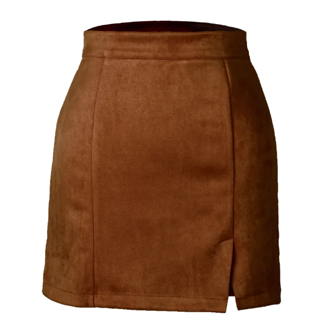 black tennis skirt 2021 Women's Suede Hip Wrap Skirt High Waist Zipper Autumn Winter A-line Solid Color Skirt Girls Daily Chocolate black mini skirt Skirts