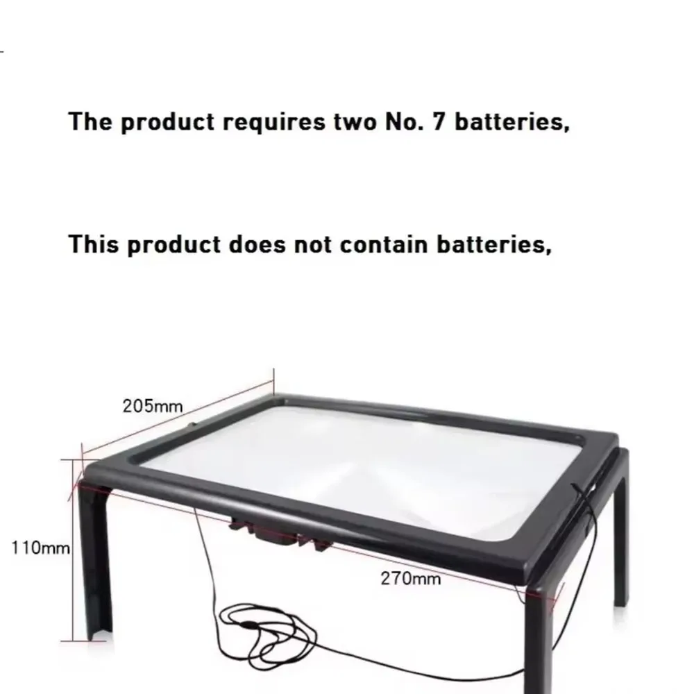 A4 3X foldable full-page desktop magnifier with LED lights for elderly low vision book reading aid