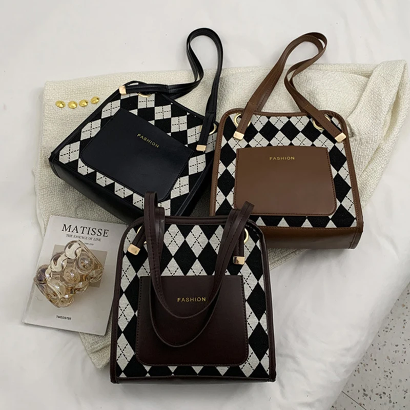 

Large Capacity PU Tote Women Shoulder Bag Lingge Vintage Crossbody Bags For Women Casual Handbag Big Shopper Bag