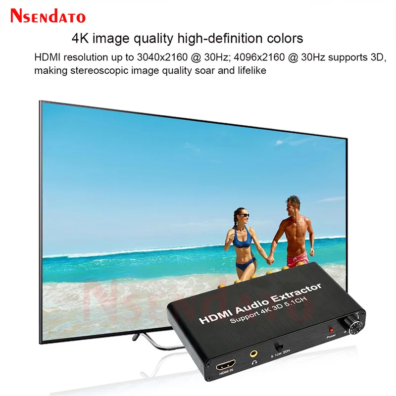 HDMI Audio Extractor Decoder 4K 5.1CH HDMI Sound Extractor Amplifier HDMI To RCA 5.1 Channel 3.5mm Analog Converter for PS4 DVD