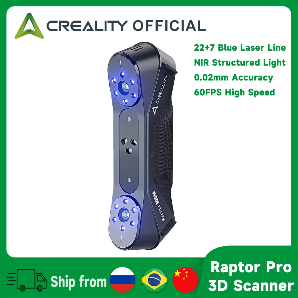 Creality Raptor Pro 3D Scanner Dual Mode 22+7 Blue Laser Line/NIR 0.02mm Accuracy 60FPS Anti-Shake Tracking 24Bit Color Scanning