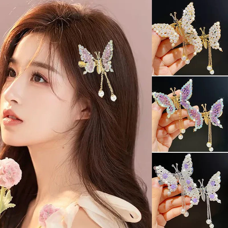 2023 Cute Moving Butterfly Hairpin Girls Tassel Barrettes Hair