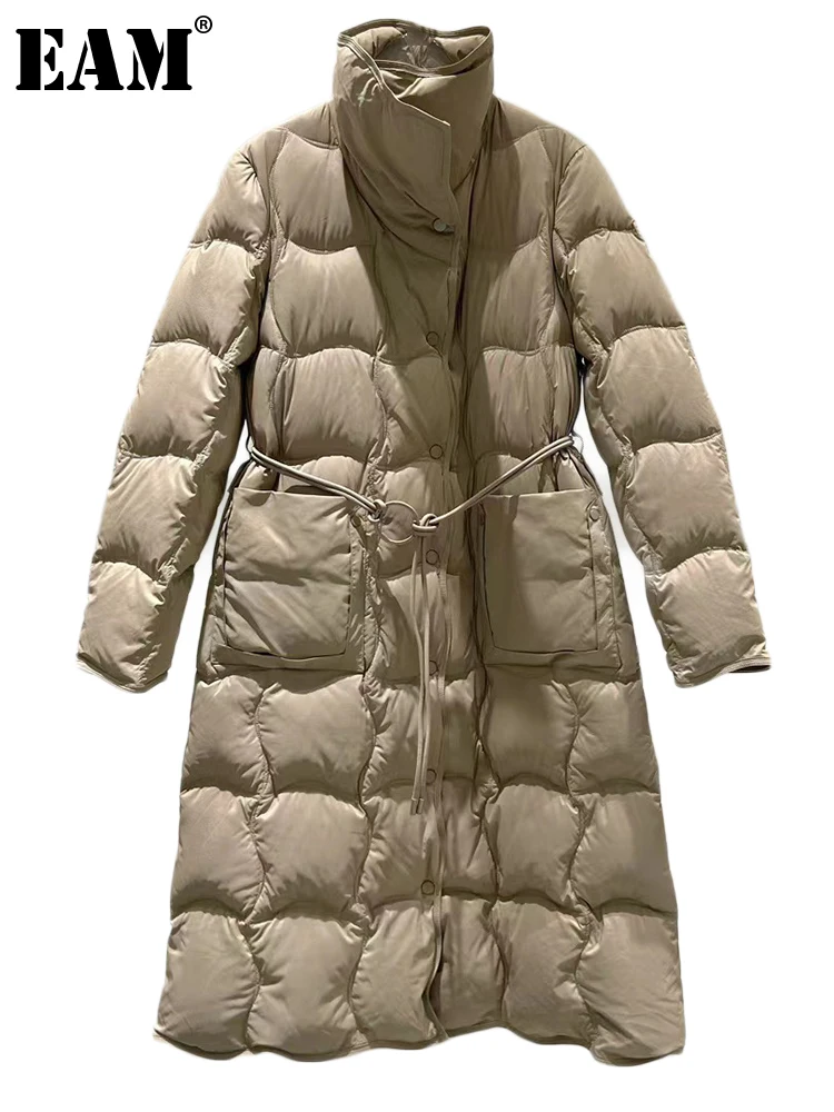 

[EAM] Green Big Size Warm Elegant Long Down Jacket New Long Sleeve Warm Women Parkas Fashion Tide Autumn Winter 2024 1DH4085