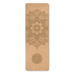Eco-Friendly Printed Cork Yoga Mat - Non-Slip Sweat-Absorbent Fitness Pad with Carry Bag - 173cmX58cmX4mm (Mandala)