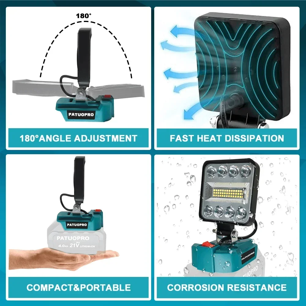 Portable Work Light-180&deg; Adjustment Electric Cordless LED Work Light 53 LED Beads For Makita 18V Battery
