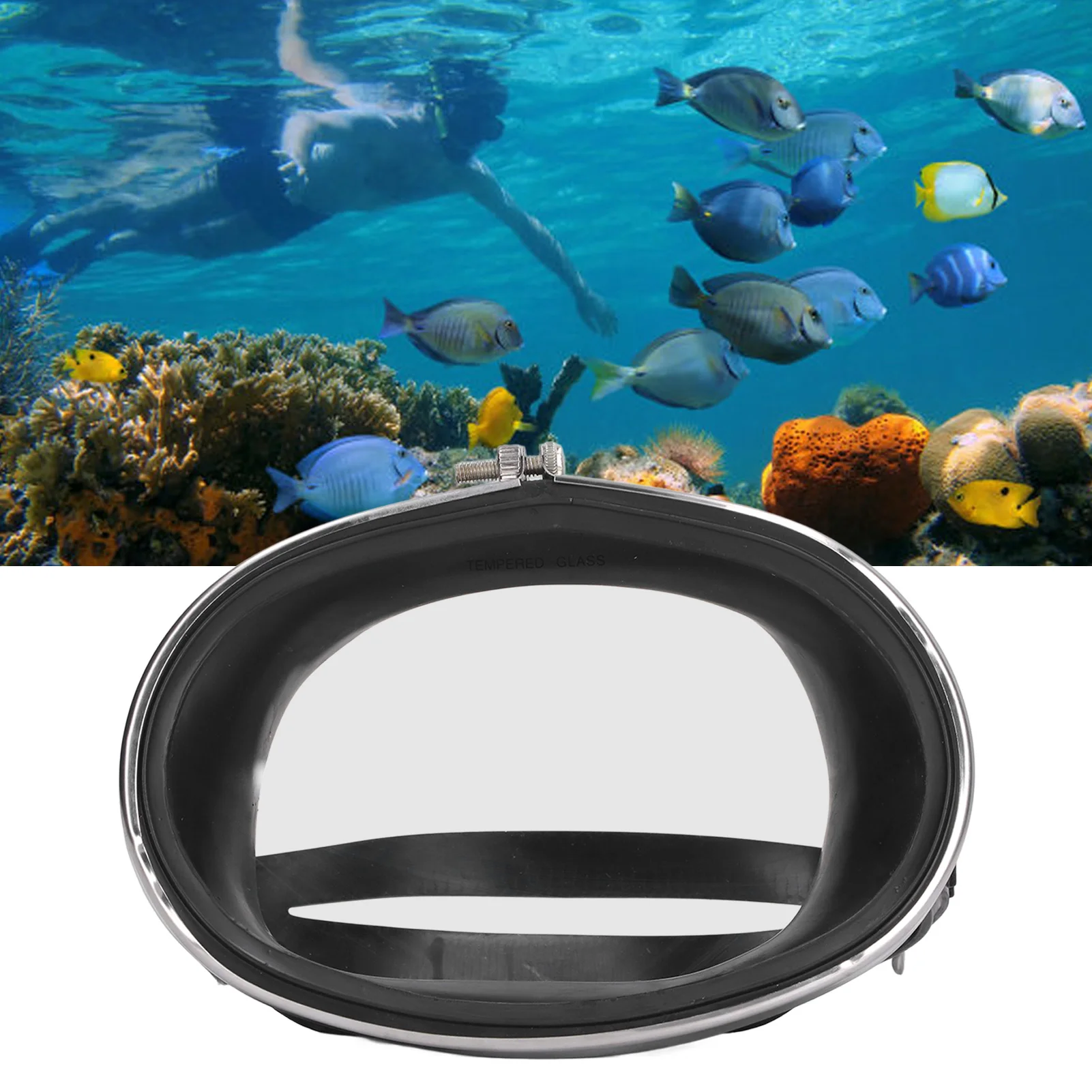 Diving Goggles Free HD Tempered Glass PVC Oval Shape Anti Fog Single Lens Scuba For Fisherman Black
