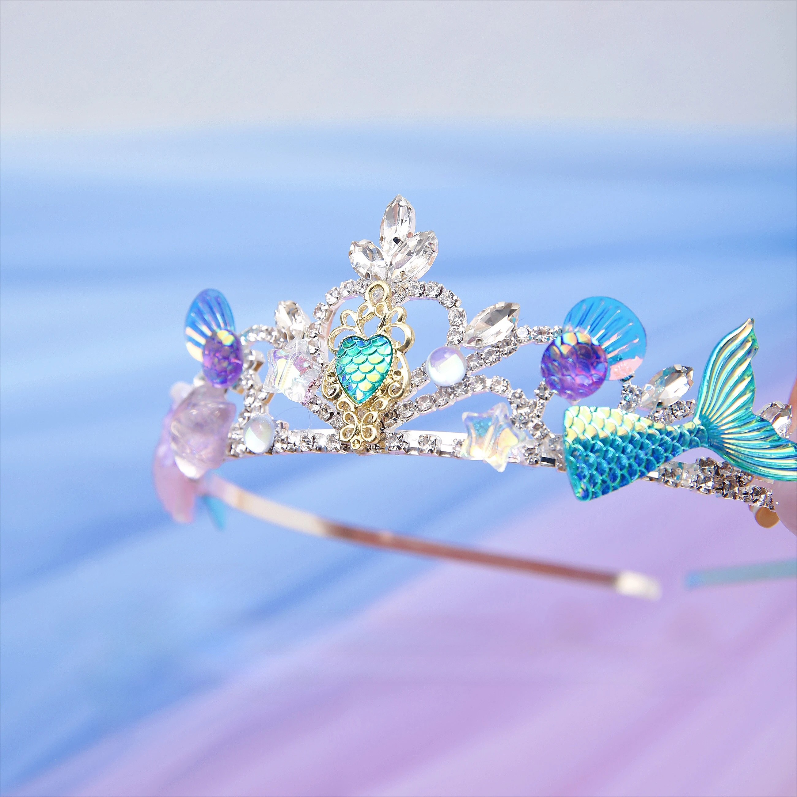 Girls Princess Crown Headgear Light Luxury Crown Girls Children Headband Mermaid