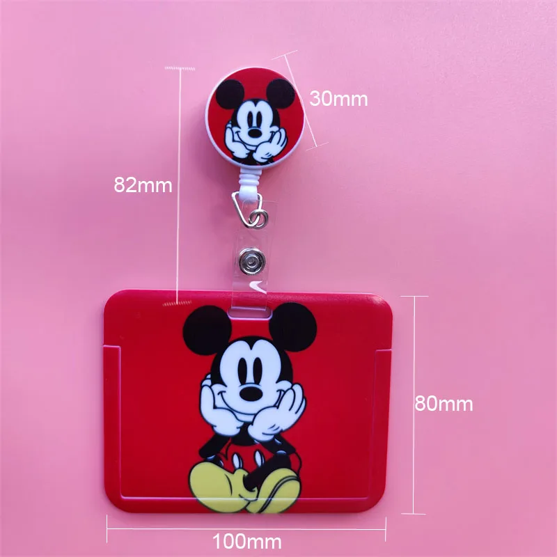 Disney Mickey Minnie Card Holder Retractable Buckle ID Badge Card Reel Clip  Women Cardholders Doctors Nurses Hang Certificates