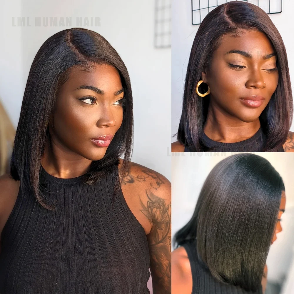 Yaki Straight Human Hair Wigs Pre Cut 13x4 HD Lace Front Wig Bye Bye Knots 200% Density Human Hair Wig Pre Plucked With Baby 5
