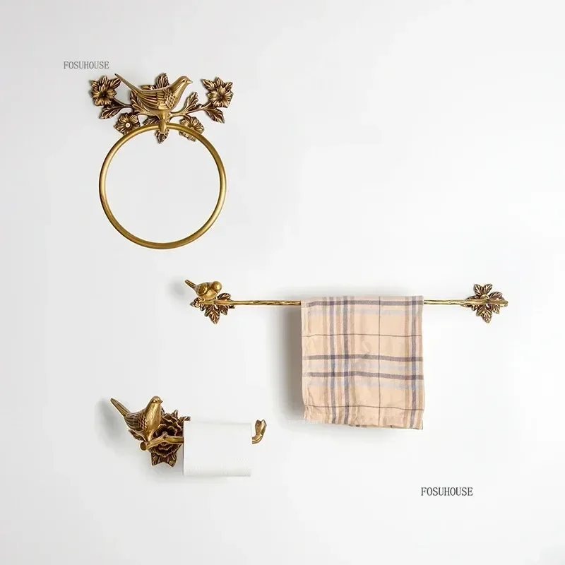 European All-copper Bird Hanging Rod Bathroom Wall Decoration Design Luxury Retro Bathroom Hanging Rod Towel Ring for HotelN