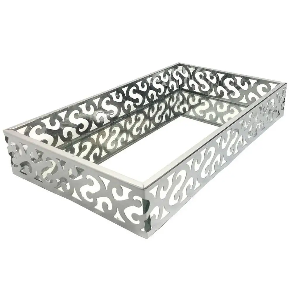 

Bathroom Vanity Tray Organizer Metal Cosmetics Jewelry Perfume Holder Silver Display Storage Multi Functional Kitchen
