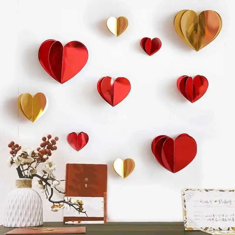 Red Gold 3D Love Heart Garland Paper Hanging Heart Swirl Ornament for Valentine\'s Day Anniversary Wedding Party Decor Supplies