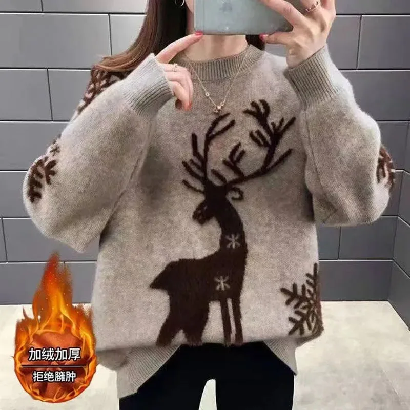 

New Women Knitted Pullover Sweaters Autumn Winter Warm Casual Knitwear All Match Soft T-Shirts Female Loose Sweaters Coat Print