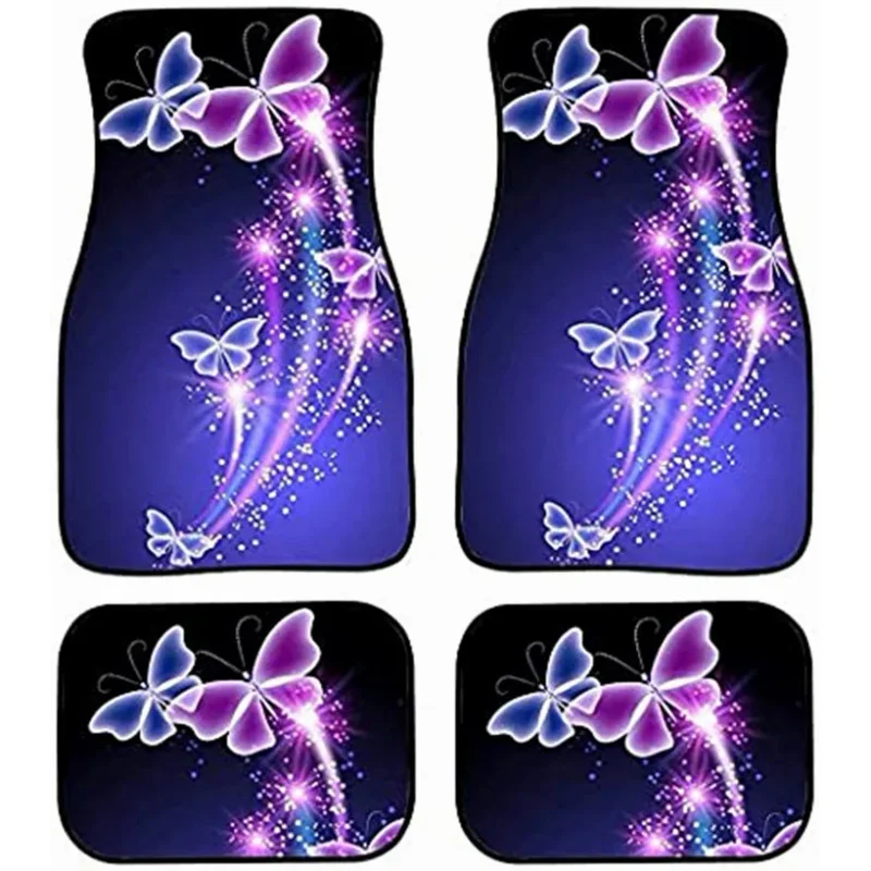 

Purple Ice Silk Butterfly Printing Car Supplies Footpads Europe and America Waterproof Rubber Car Footpads 4PCS