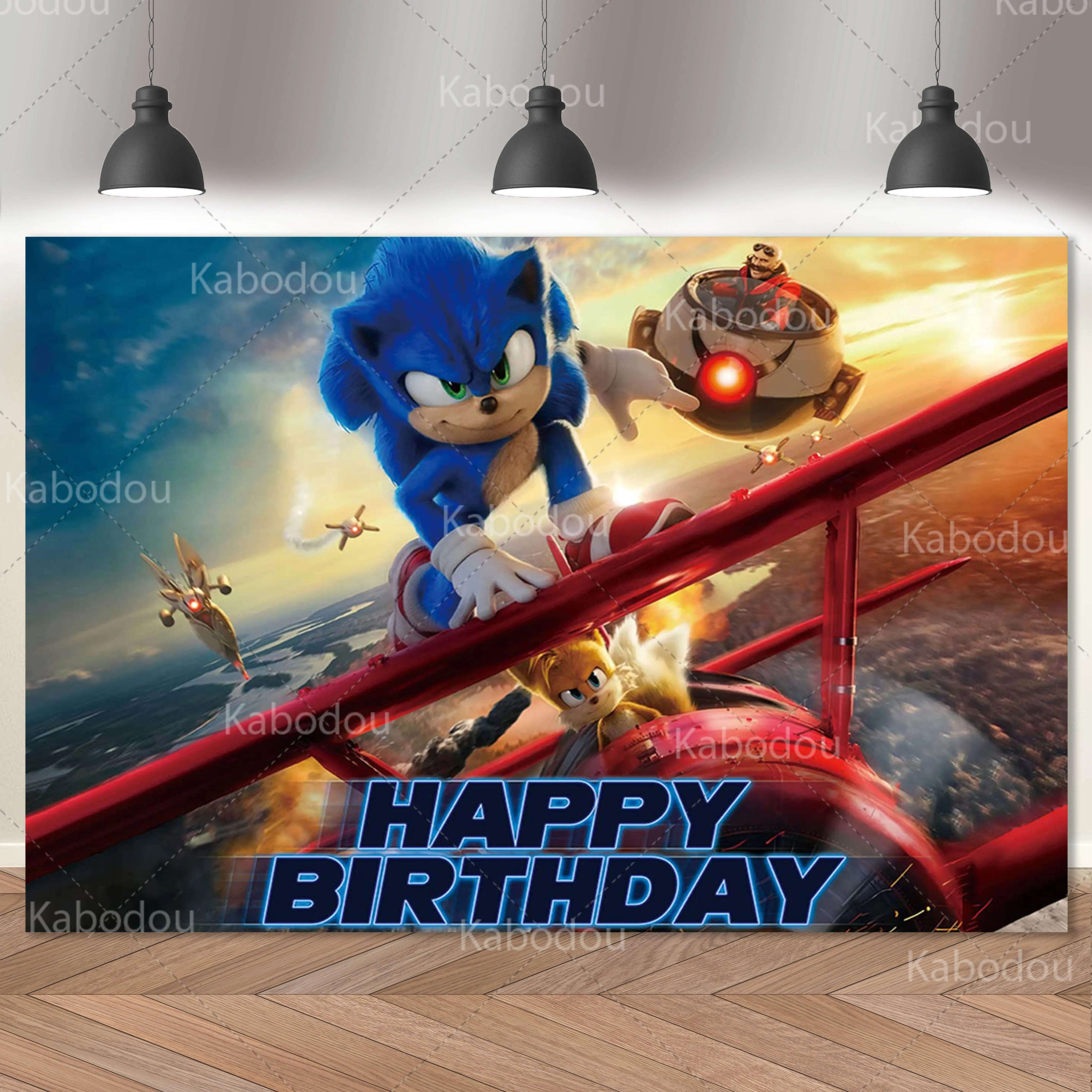 thumbnail image 1 of Fondo de Sonic para fiesta de cumpleaños de niños, decoración de dibujos animados de erizo, fondo para fotografía, pancarta, póster, utilería para estudio de baby shower, 1 of 5