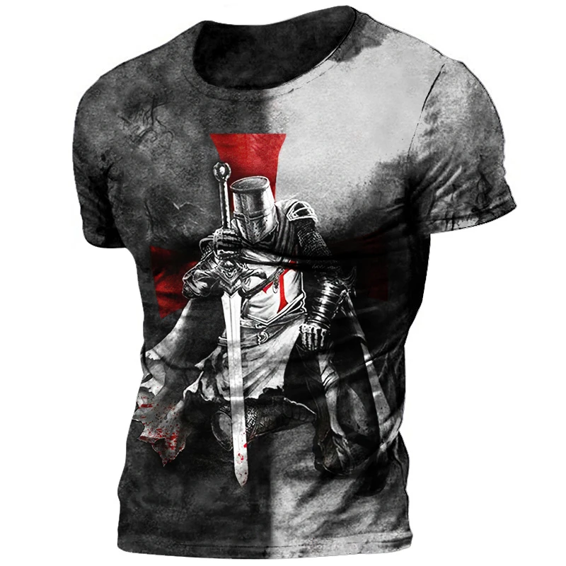 

Vintage Knights Templar 3D Print Men's T-shirts Summer Breathable Polyester Crew Neck Loose Short Sleeve Tees Oversized shirts