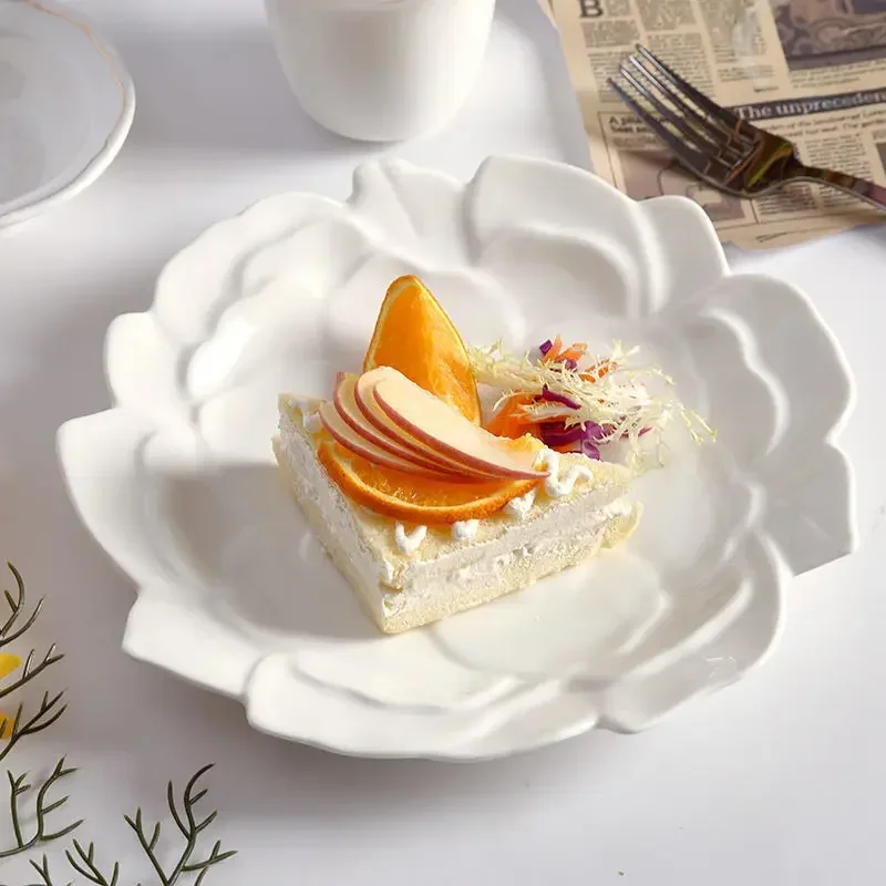 French Rose Flower Plate Ceramic Dessert Plate 8.5 Inch Dish Exquisite Tableware Western Dinner Dinnerware Plates