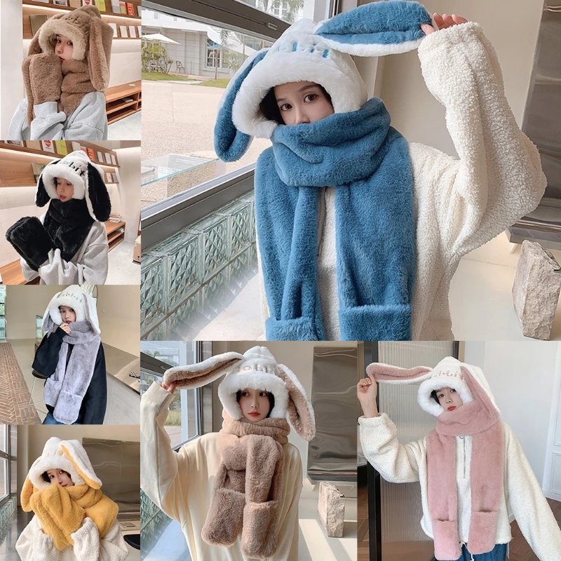

Windproof Scarf Novelty Caps Warm Casual Plush Hats Casual Solid Fleece Girl Accessories