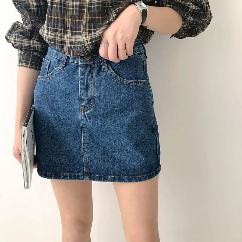 Blue A-line Denim Skirt for Women Summer High Waist Skirts Shorts Slim Solid Casual Korean Style Clothing Plus Size
