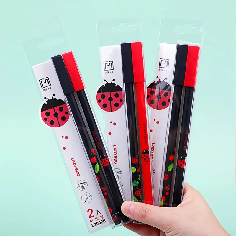 2Pcs\Set Kawaii Gel Pens 0.5mm Writing Point Black Ink for Office Accessories School Students Exam Cute Stationary Supplies 2024 floral letterhead writing paper students envelope kit stylish and envelopes stationary