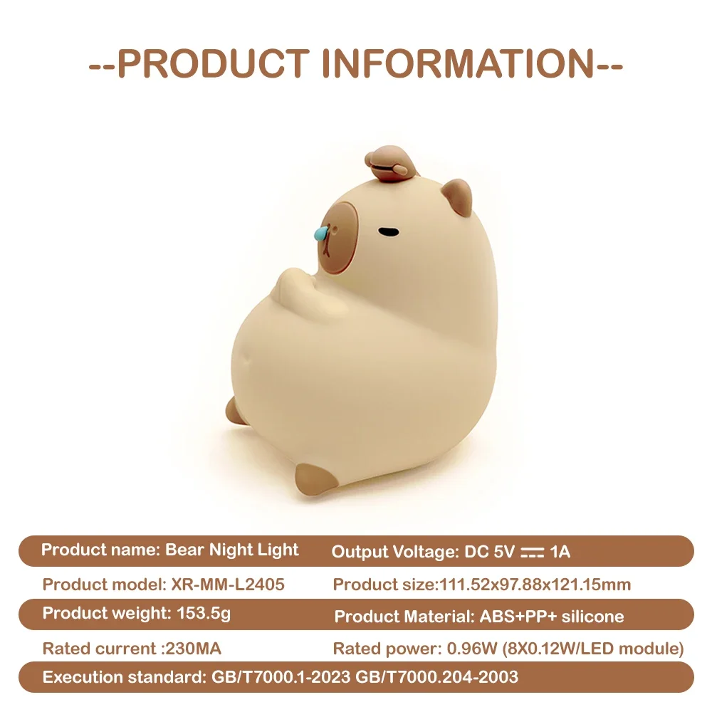 Capybara Night Light Touch Sensor Cartoon Soft Silicone Lamp Dimming Kid Children Birthday Gift Room Decoration Sleeping light