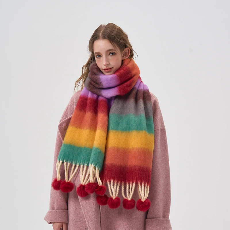 Women's Cashmere Feel Big Coloured Checked , Wrap Scarf, Thick Soft Large Winter Warm Scarf_voghion.com
