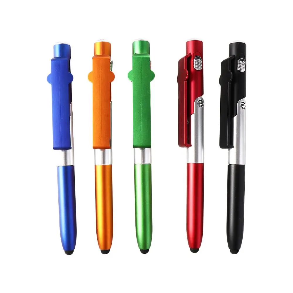 Multifunctional Foldable School Students Stationery Writing Pen Stylus Pen Cellphone Holder Ballpoint with LED Light multifunction pen