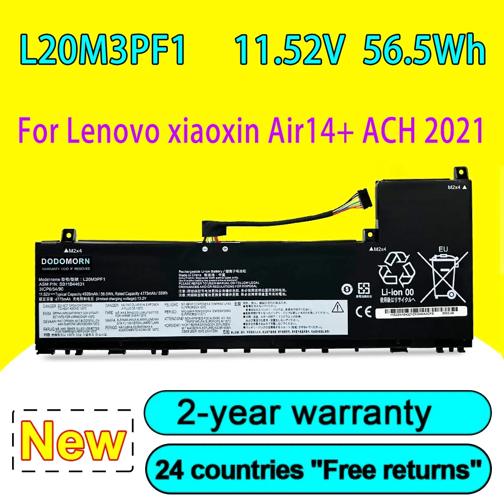 

Новый аккумулятор L20M3PF1 для ноутбука Lenovo xiaoxin Air14 + ACH 2021, серия L20C3PF1, L20L3PF1, L20D3PF0, 11,52 в, Вт/ч, высокое качество