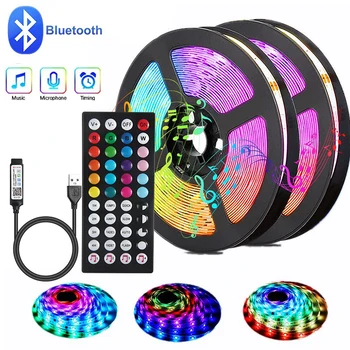 방 크리스마스 장식용 LED 스트립 조명, RGB 5050 원격 제어 음악, 블루투스 앱, TV 백라이트, 네온 파티, luces LED