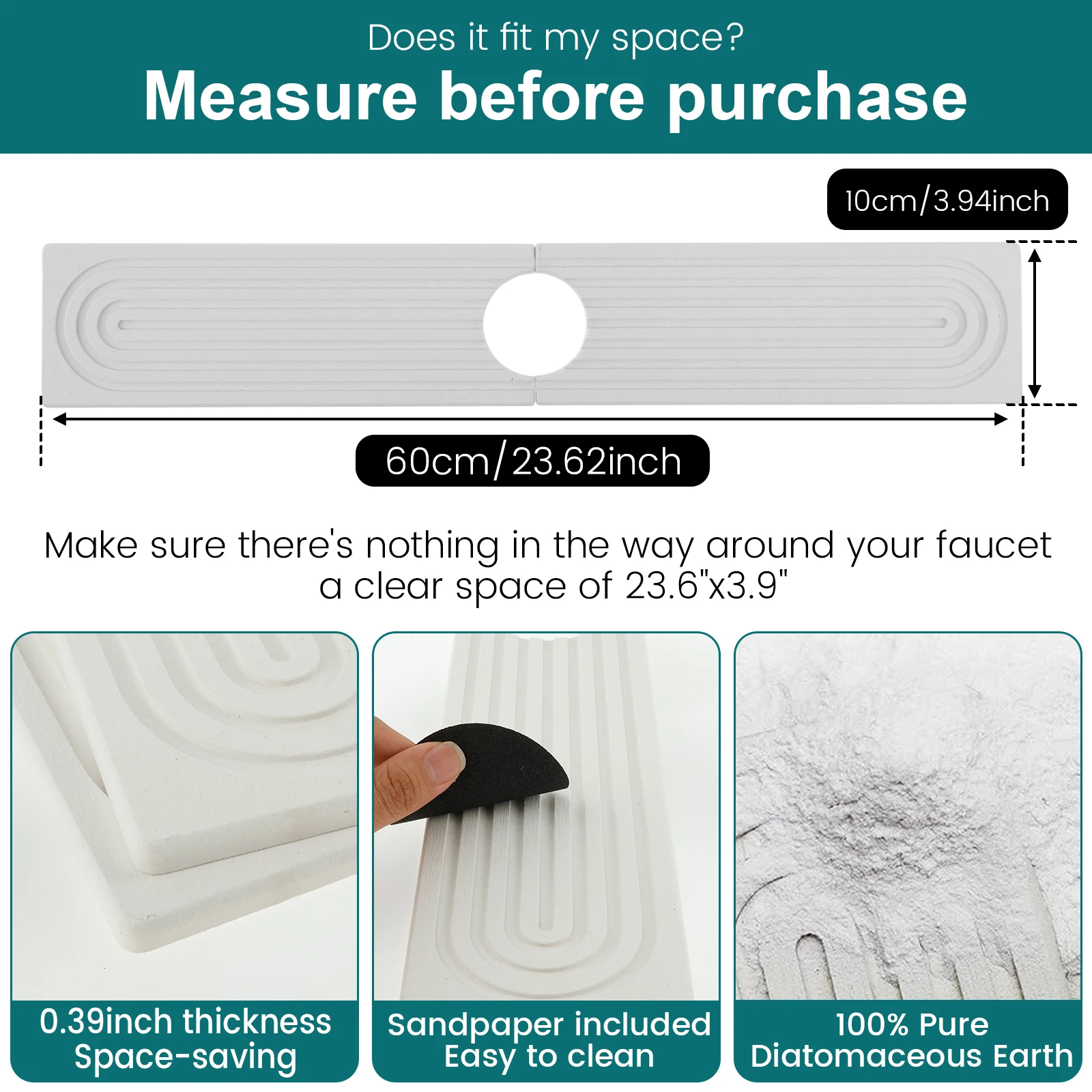 Kitchen Sink Splash Guard, Diatomite Faucet Sink Splash Guard, Faucet Drain Mat for Kitchen Bathroom and Counter Absorbent Mat