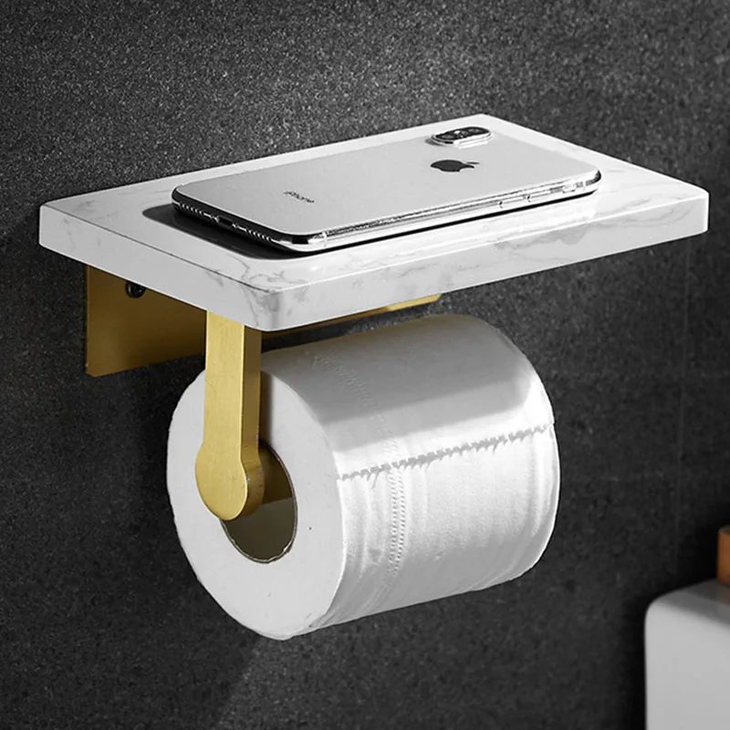 Marble Paper Towel Holde Gold Light Luxury Roll Paper Holder Wall Hanging Mobile Phone Rack Shelf Bathroom Toilet Holder Toilet Paper Holder Paper Towel Rack Bathroom Organizer Shelf