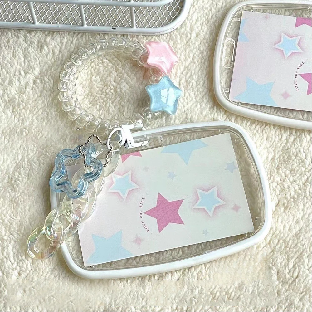 INS Y2k Photocard Holder with Keychain Star Decor Korean Idol Photo Card Holder Student ID/Credit Bus Card Cover Stationery