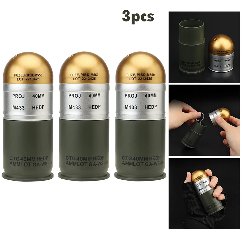 40mm Grenade Replica Collectible Toy with Mini Storage Case and Airsoft Display Decor