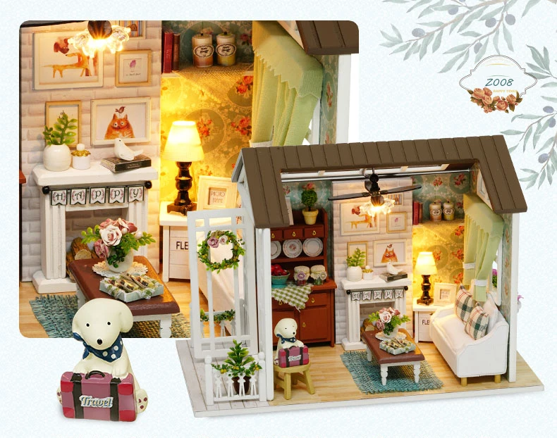 1/12 Pink DIY Mini Wooden Dolls Miniature House Handicraft Assemble Toys B CFMB 