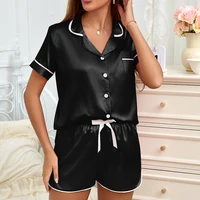 2026 New Summer Silk Satin Women Pajamas Set Button Down Top & Shorts 2 Pieces Sleepwear Pijama Nightwear Loungewear for Women - Image 5