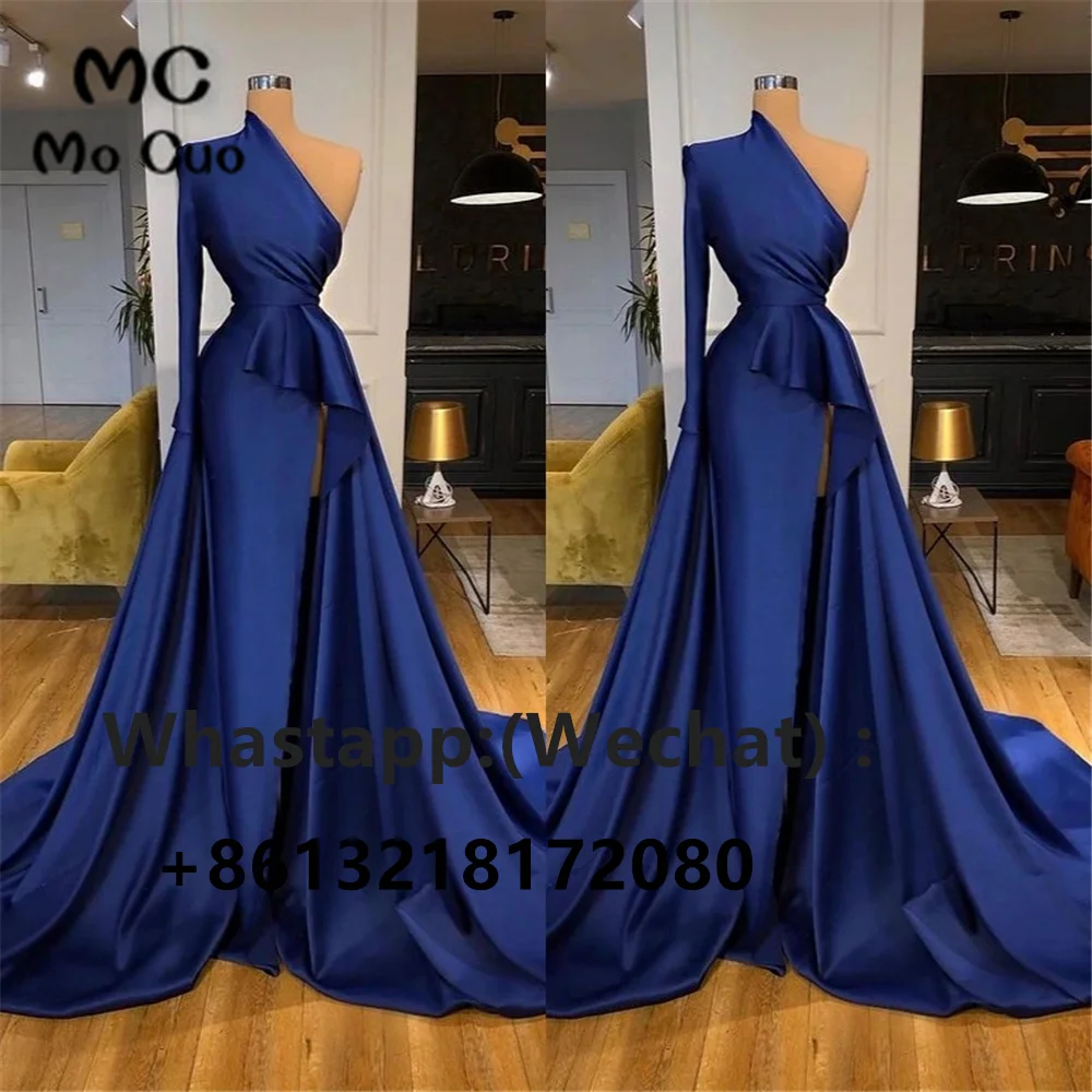 

2023 Navy Blue Prom Evening Dresses with Beaded Crystals Strapless Ruched Pleat Satin Robe De Soiree Party Prom Dress